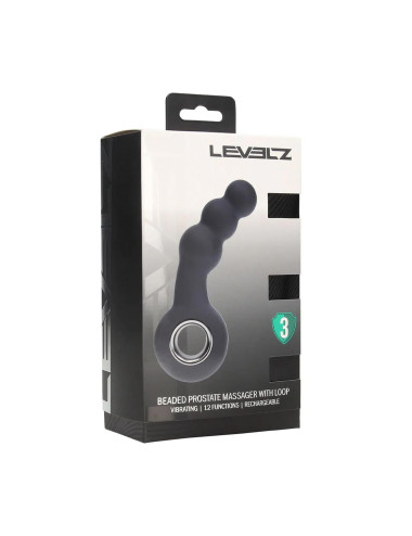 Vibrating Beaded Silicone Prostate Massager with Loop - Black