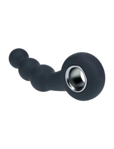 Vibrating Beaded Silicone Prostate Massager with Loop - Black