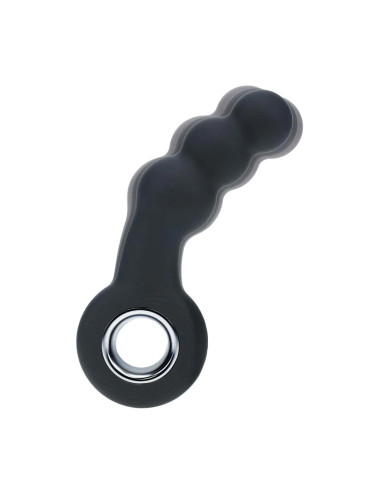 Vibrating Beaded Silicone Prostate Massager with Loop - Black