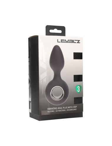 Vibrating Silicone Anal Plug with Loop - Black