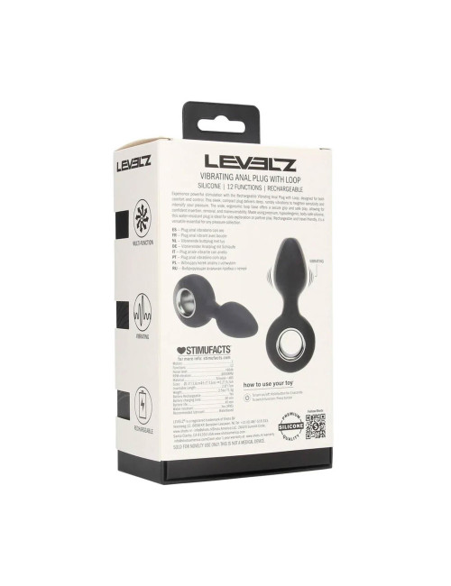 Czarny silikonowy plug analny z pętlą Levelz