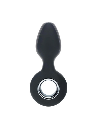 Vibrating Silicone Anal Plug with Loop - Black