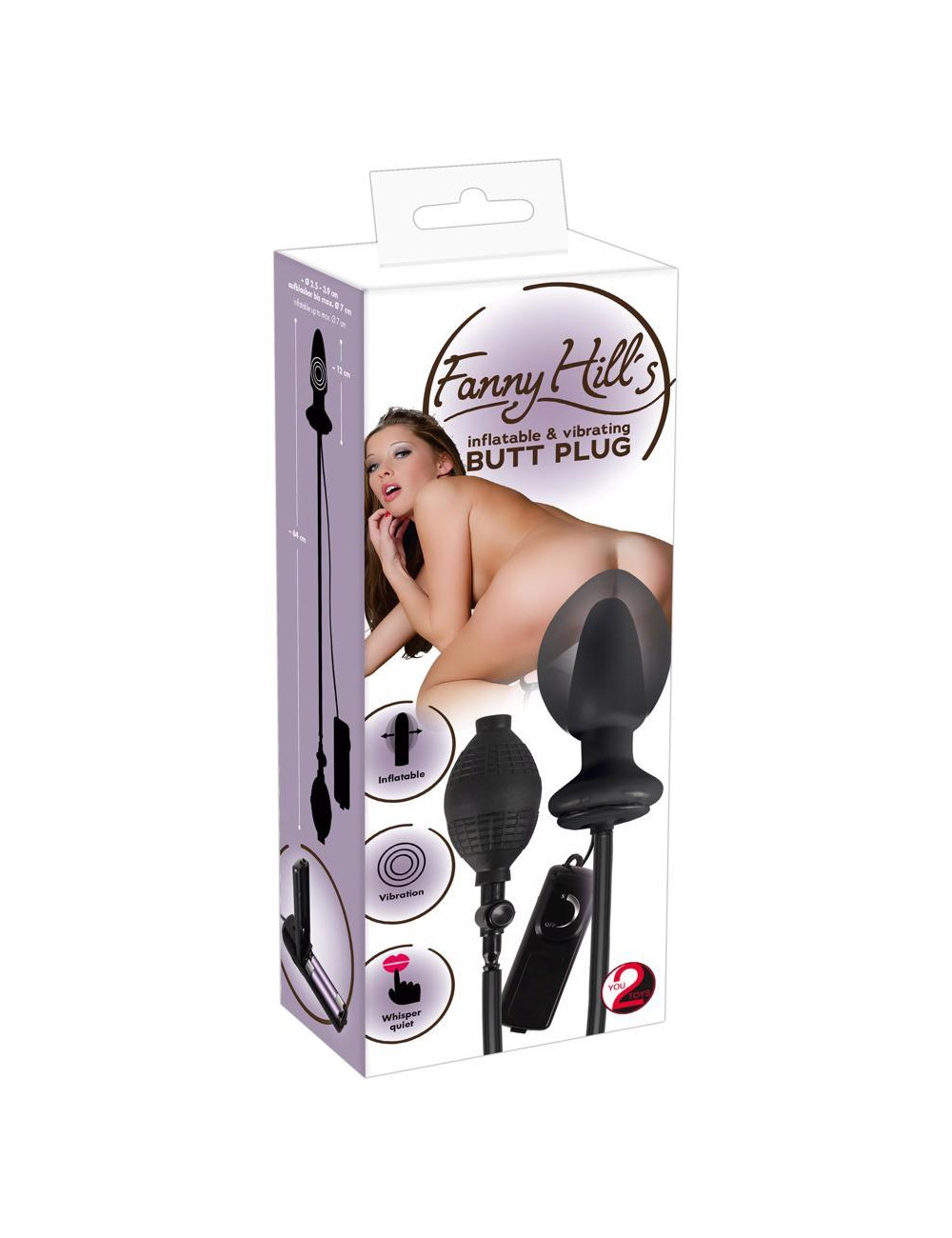 Fanny Hill Black Butt Plug Wibrujący - Nadmuchiwany Plug Anal, Latex, 12 cm