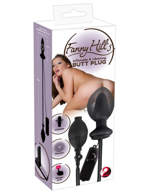 Fanny Hill Black Butt Plug Wibrujący - Nadmuchiwany Plug Anal, Latex, 12 cm