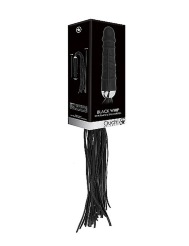 Black Whip with Realistic Silicone Dildo - Black