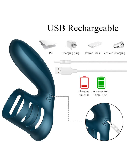 Pierścień wibracyjny silikonowy USB niebieski z 7 trybów, wodoodporny