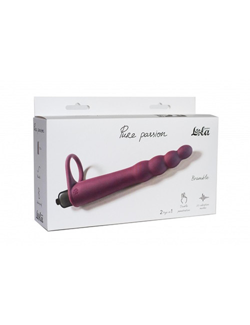 Strap-On z wibracją Pure Passion Bramble Wine red - silikon hipoalergiczny, 10 trybów