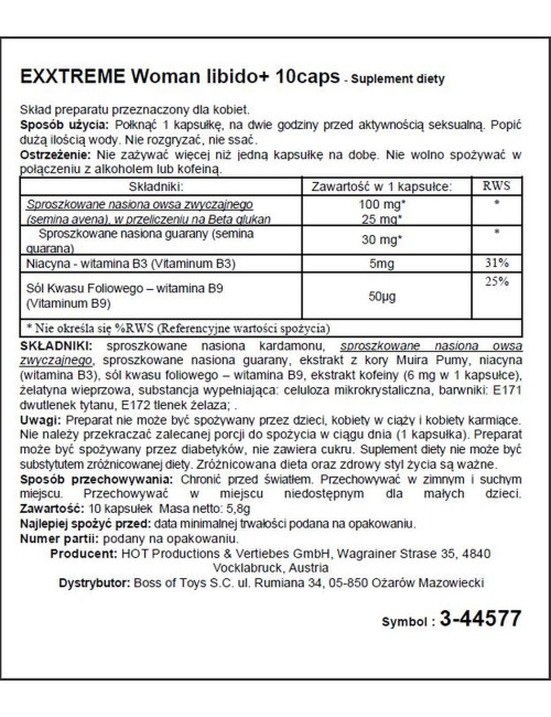 Hot eXXtreme Libido Kapsułki dla Kobiet – Stymulujący Afrodyzjak