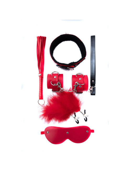 Play With Me Zestaw BDSM 5 Elementów - Wiązania, Kajdanki, Obroża z Smyczą, Kagańce