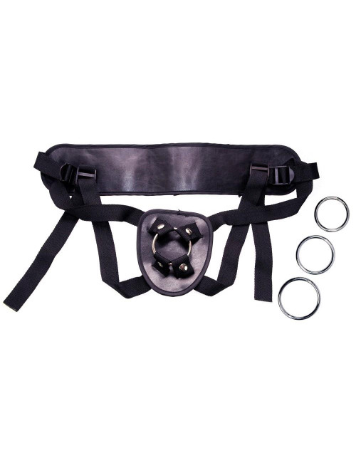 PU Leather Strap-On Pas do Zabawek z 3 obrączkami 4/5/6 cm, czarny