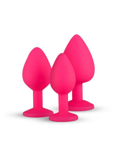 Zestaw 3 wtyczek analnych Diamond Pink – silikonowy, bezpieczny, biżuteria analna
