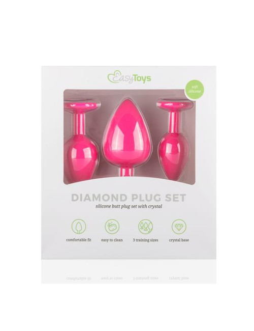 Zestaw 3 wtyczek analnych Diamond Pink – silikonowy, bezpieczny, biżuteria analna
