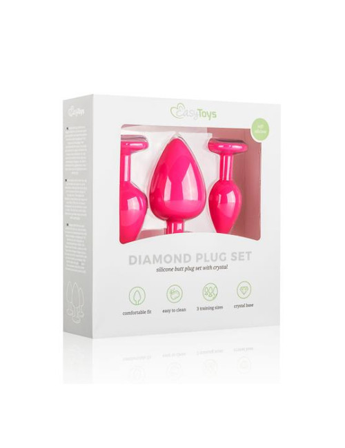 Zestaw 3 wtyczek analnych Diamond Pink – silikonowy, bezpieczny, biżuteria analna