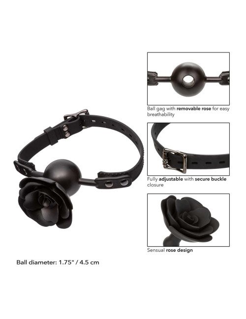 Removable Rose Gag Black – Zabawki BDSM Knebel Silikonowy z Zdejmowaną Różą, Wodoodporny