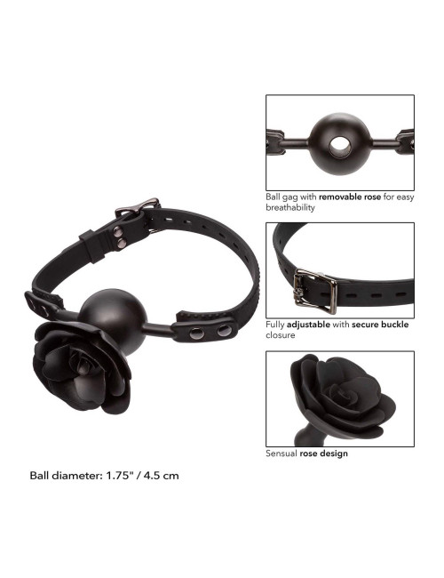 Removable Rose Gag Black – Zabawki BDSM Knebel Silikonowy z Zdejmowaną Różą, Wodoodporny