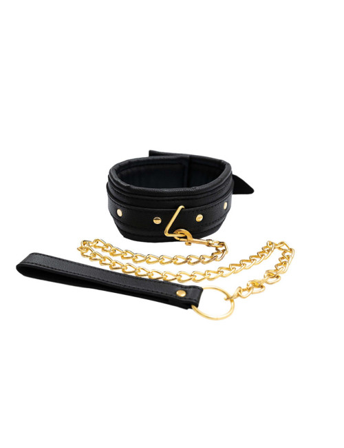 Obroża BDSM z odpinaną smyczą - regulowana, PU Leather, bez niklu