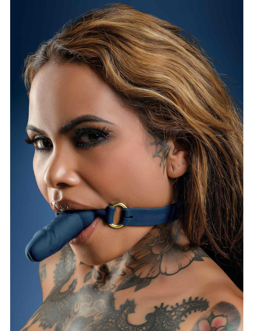 Knebel Silikonowy Ball Gag Penis Niebieski Zabawki BDSM