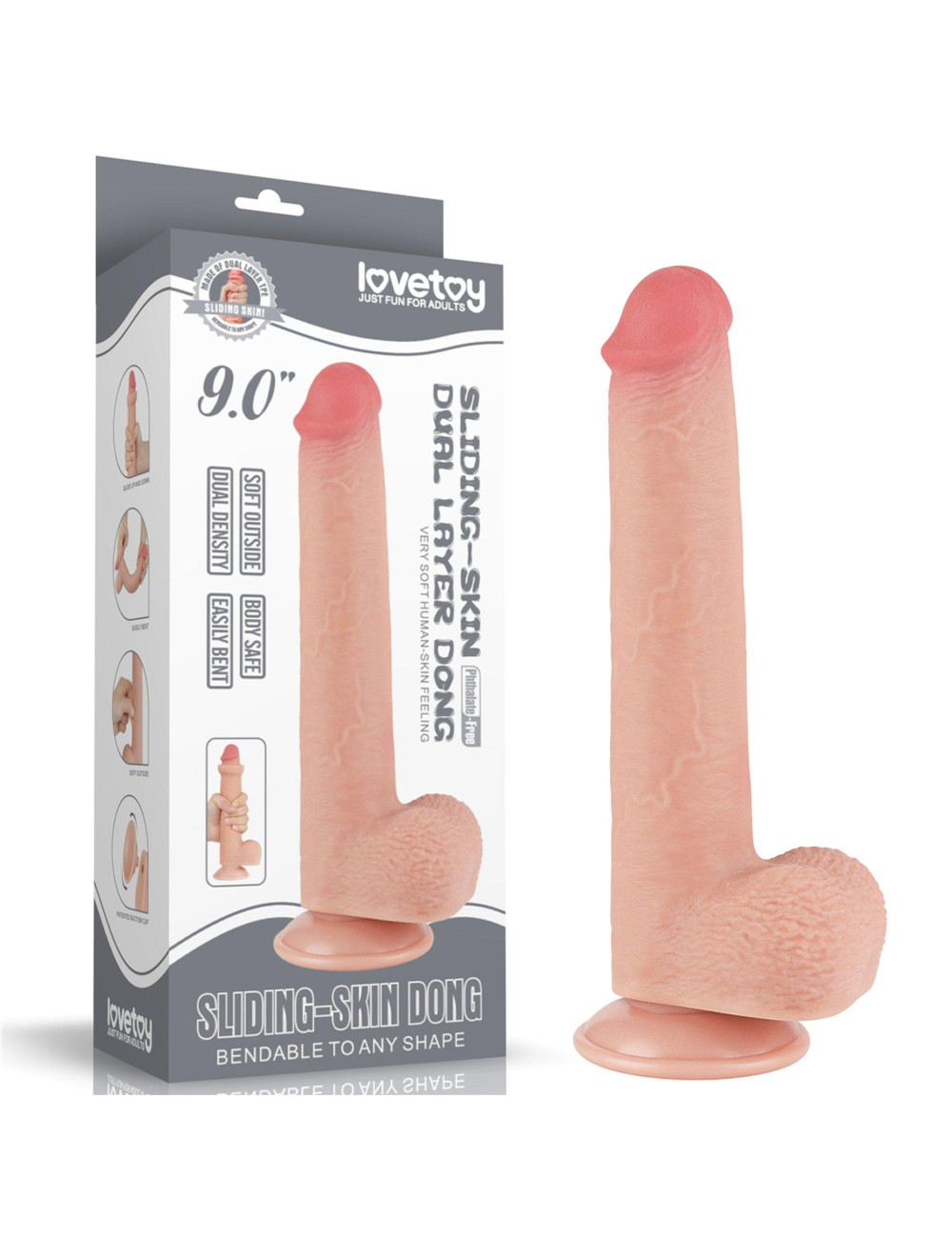 Lovetoy 9-calowe Dwuwarstwowe Dildo z Ruchomą Skórą Cieliste