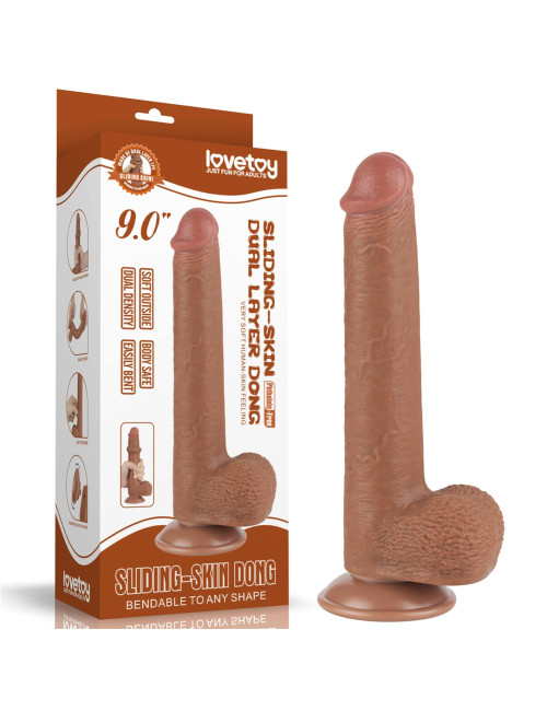 Lovetoy 9-calowe Dwuwarstwowe Dildo z Ruchomą Skórą Brązowe