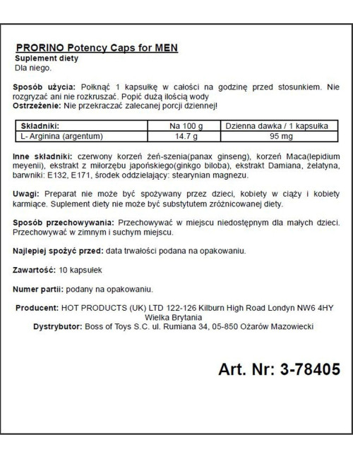 PRORINO Men Afrodyzjaki Erekcja – Kapsułki Potency Caps dla mężczyzn
