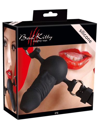 Gag Ball Silicone - silikonowy knebel BDSM, czarny, 9,5 cm, regulowany pasek, bezpieczny silikon