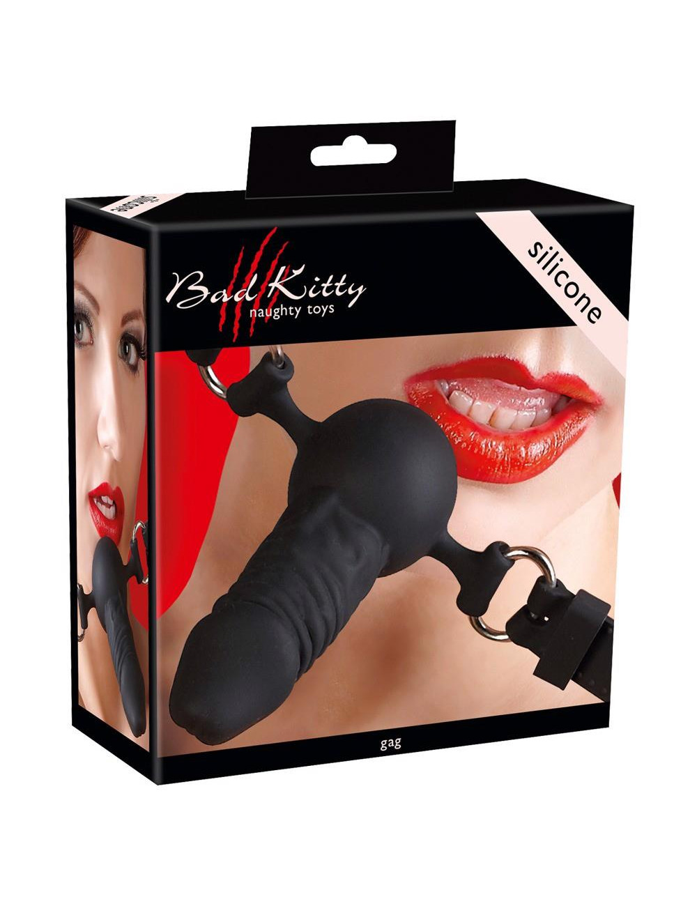 Gag Ball Silicone - silikonowy knebel BDSM, czarny, 9,5 cm, regulowany pasek, bezpieczny silikon
