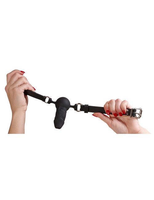 Gag Ball Silicone - silikonowy knebel BDSM, czarny, 9,5 cm, regulowany pasek, bezpieczny silikon