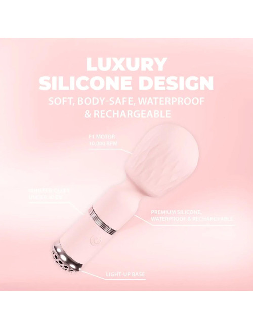 Velour Mini-Wand Pink - Wibrator do Masażu, 10 funkcji, silikonowy, wodoodporny, cichy 50 dB