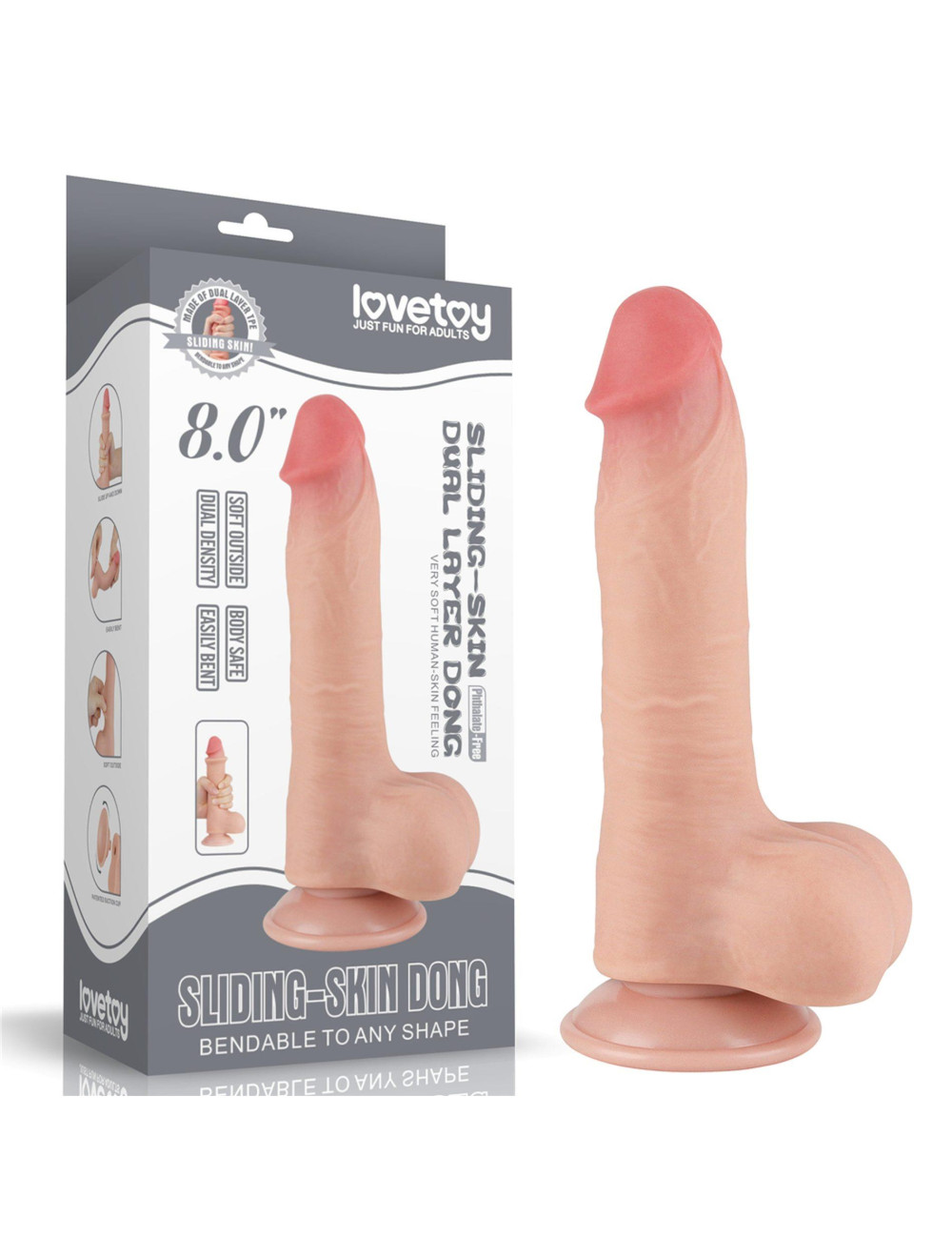 Lovetoy 8'' Sliding Skin Dual Layer Dong Flesh