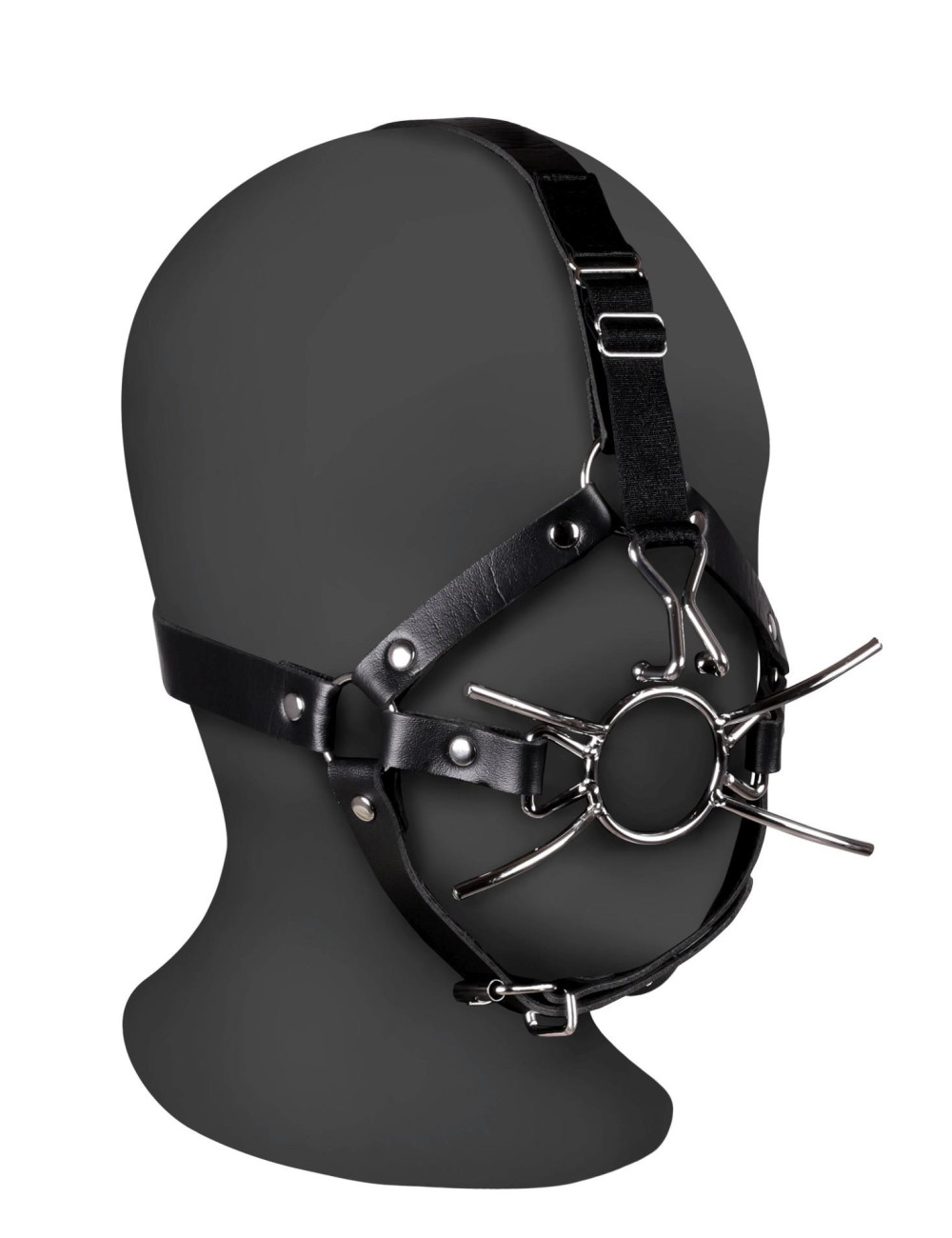 Head Harness with Spider Gag and Nose Hooks - Black