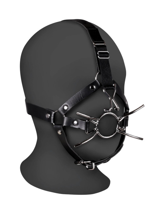 Head Harness with Spider Gag and Nose Hooks - Black