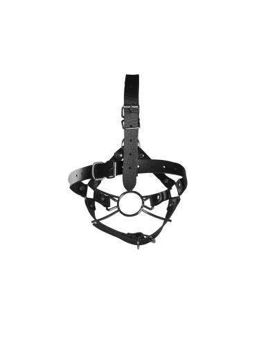 Head Harness with Spider Gag and Nose Hooks - Black