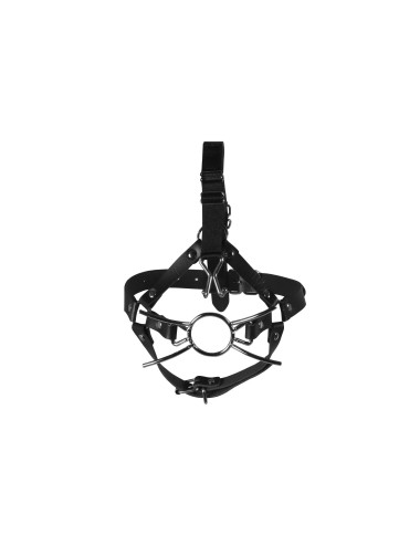 Head Harness with Spider Gag and Nose Hooks - Black
