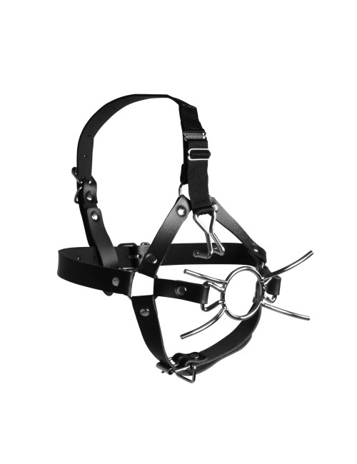 Head Harness with Spider Gag and Nose Hooks - Black