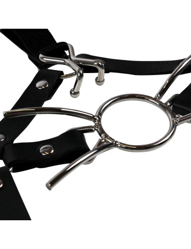 Head Harness with Spider Gag and Nose Hooks - Black