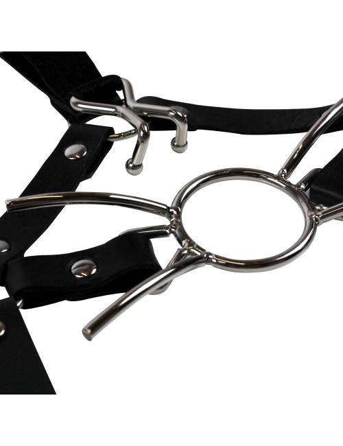Head Harness with Spider Gag and Nose Hooks - Black