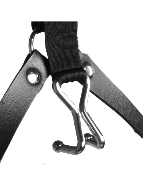 Head Harness with Spider Gag and Nose Hooks - Black