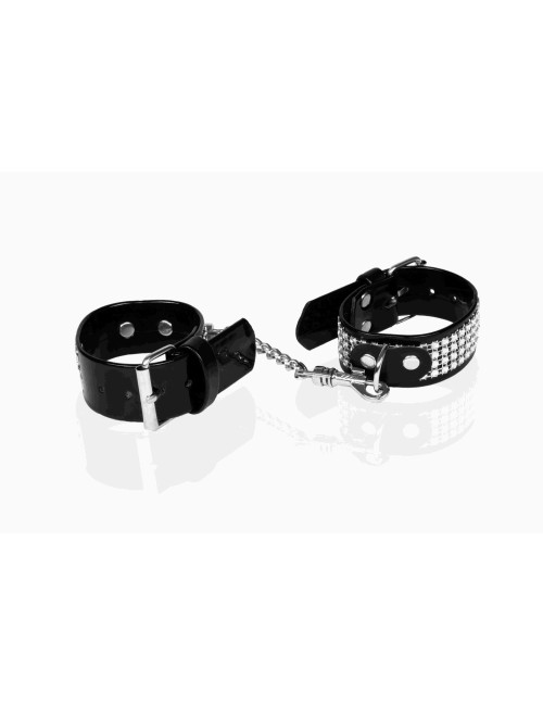 Whips Collection Kajdanki BDSM Vegan Lakier Czarne z Kryształkami
