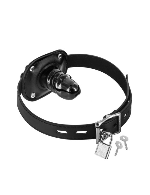 Knebel z wewnętrznym dildem czarny - Fetish Tentation, Zabawki BDSM