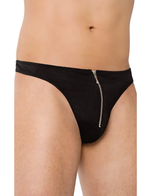 SoftLine Collection Thongs 4501 Czarny M/L - Męskie stringi z zamkiem