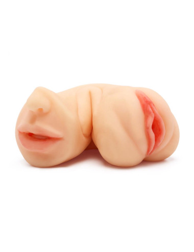 Masturbator dwuporowy: wagina i usta, Realistic-Love Skin, TPR, wodoodporny, 7.5x18 cm