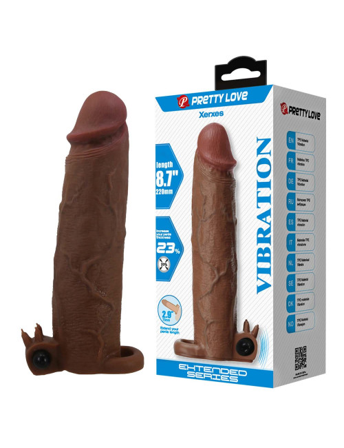 Nakładka na penisa Pretty Love Xerxes wibrująca ciemnobrązowa 22 cm