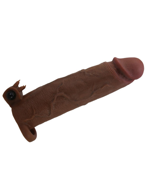 Nakładka na penisa Pretty Love Xerxes wibrująca ciemnobrązowa 22 cm
