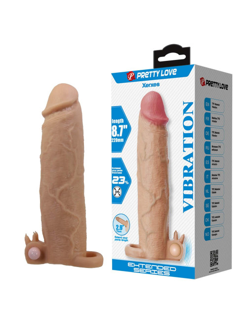 Pretty Love Xerxes – Penis Sleeve with Vibrating Ring, Flesh Color, 22 cm