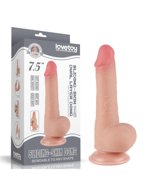 Dwuwarstwowe dildo Lovetoy Sliding Skin 7,5 cala kolor cielecy