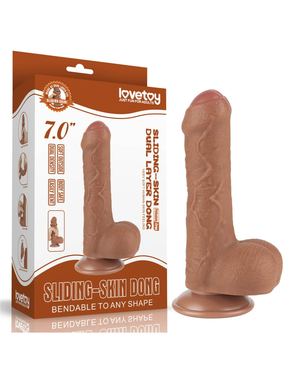 Realistyczny dildo Lovetoy Sliding Skin 7 cali brązowy