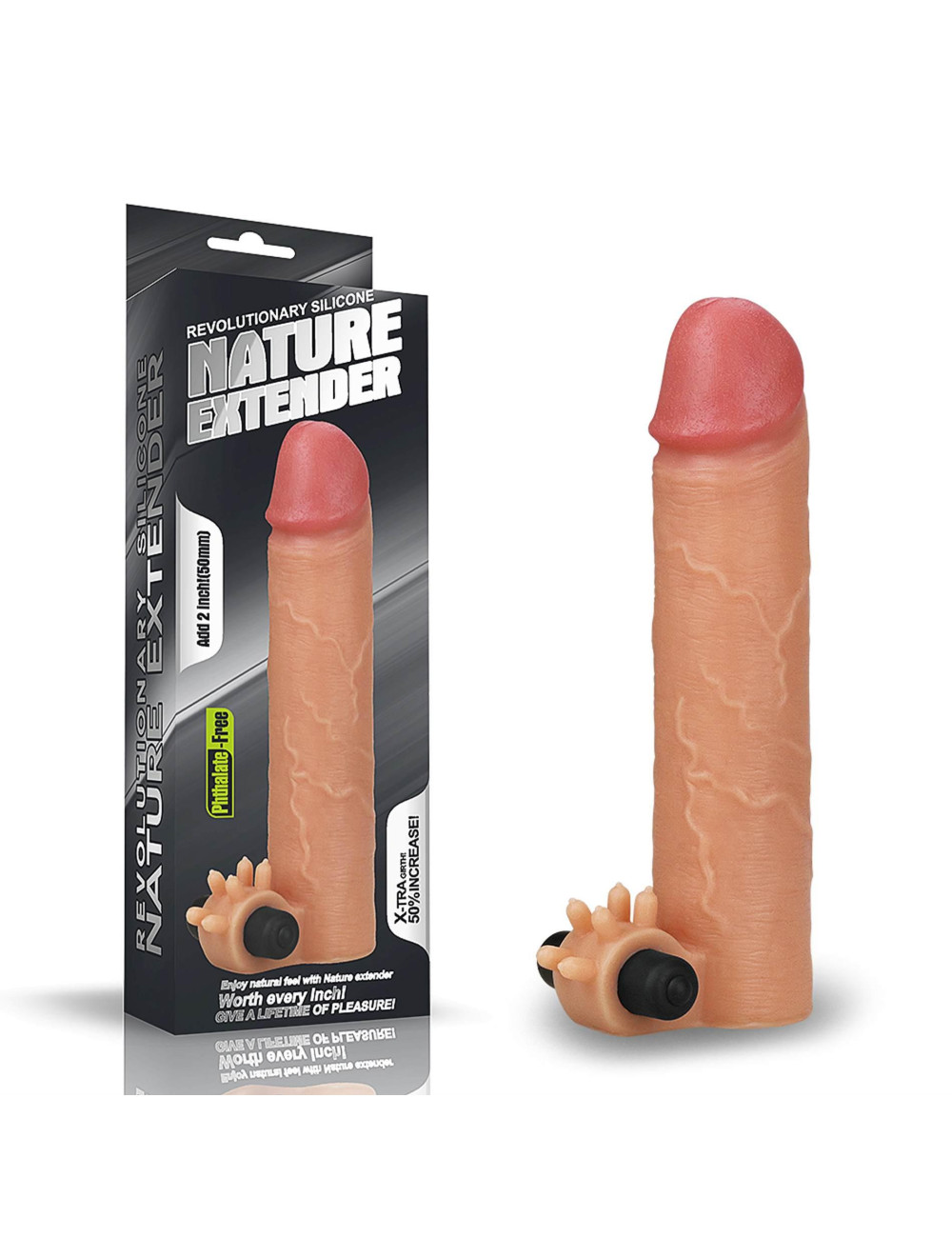 Przedłużka silikonowa wibrująca – Natural Extender, 2 cale (5 cm) – Zabawki, Nakładki, Przedłużki, silikon premium