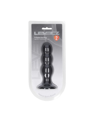 Tri Rattle Liquid Silicone Anal Plug - L - Black