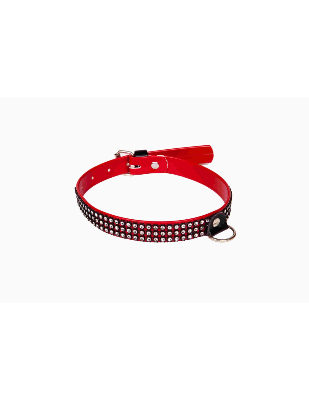 Whips Collection Obroża lakierowana z kryształkami Czerwona