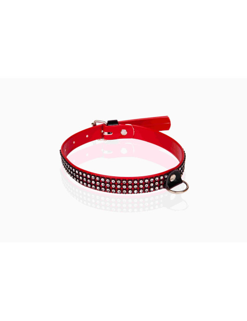 Whips Collection Obroża lakierowana z kryształkami Czerwona